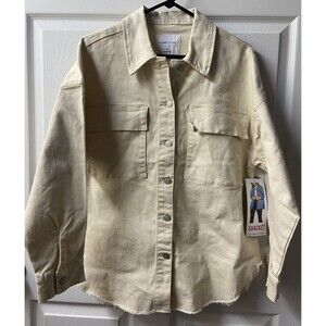 Celebrity Pink Raw Hem Denim Shacket Womens Size S Cream Oversized Skater EUC